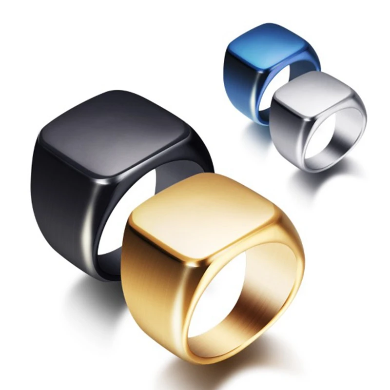 Personalized Mens Signet Rings Chunky Stainless Steel Boy Stamp Band Customize Engrave Male Jewelry Fraternal Rings BF Gift