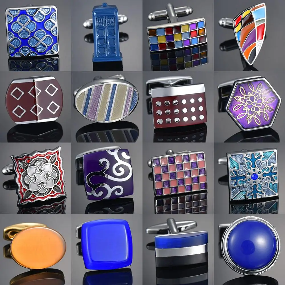 Novelty Luxury Blue/Brown/Red/Purple Cufflinks for Mens Brand Quality Crown Crystal Gold Silvery Shirt Cuff Links | Украшения и