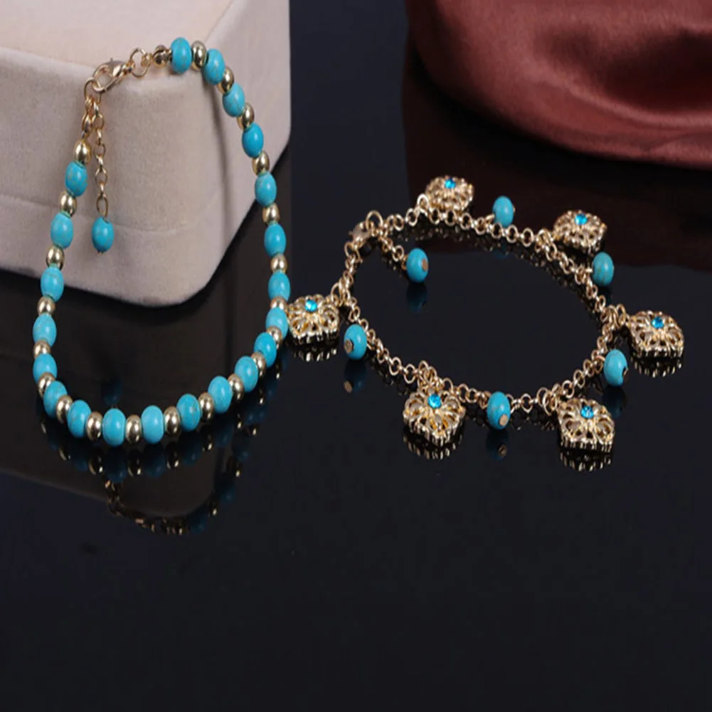 2 pieces / set of blue natural stone pendant anklet ankle bracelet bohemian anklet leg accessories tassel beach barefoot sandals