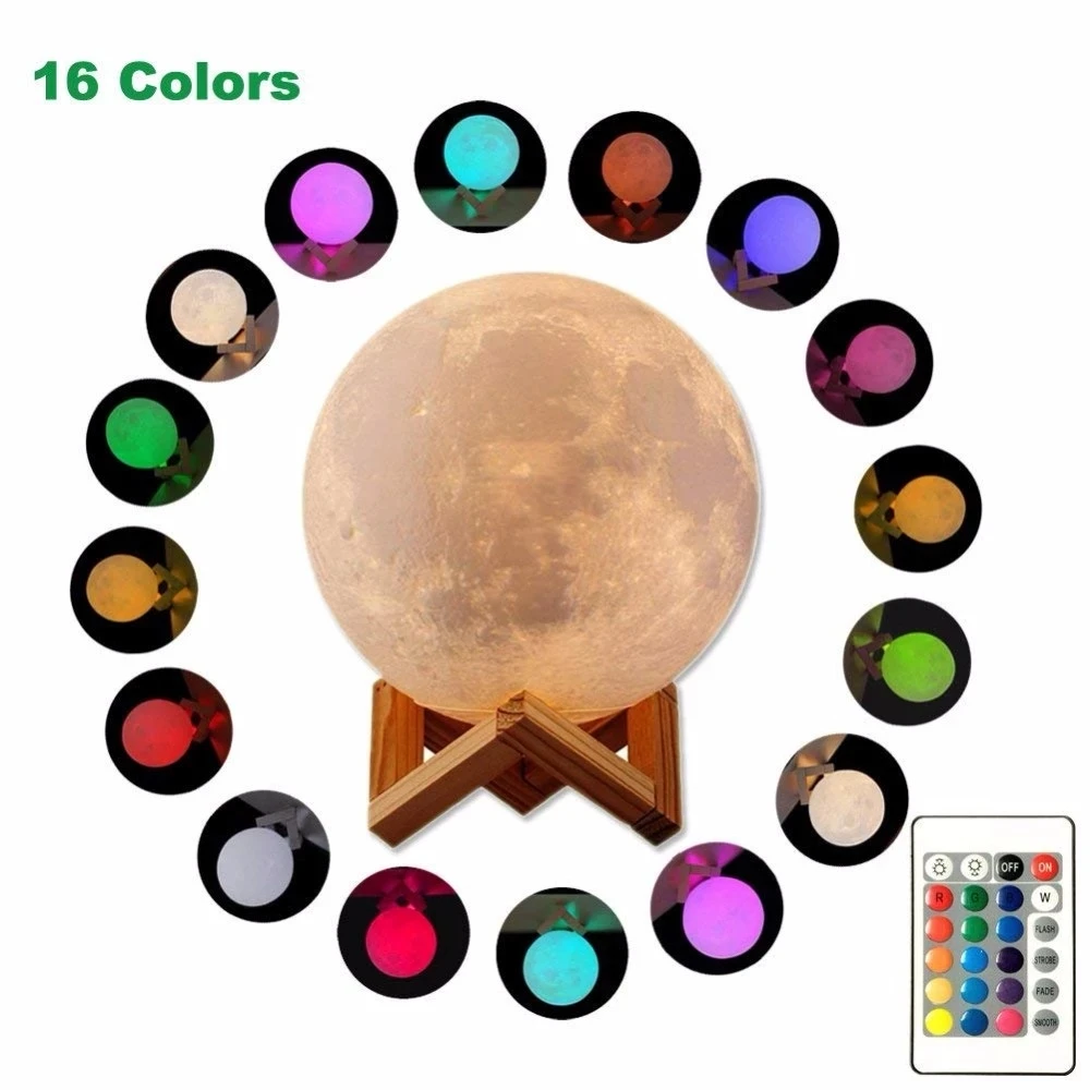 3D лунный светильник, лунный светильник, глобус, изменение цвета, 16 цветов, пульт дистанционного управления, сенсорное управление, светодиодный Ночной светильник, подарок, ночной Светильник - Испускаемый цвет: changeable