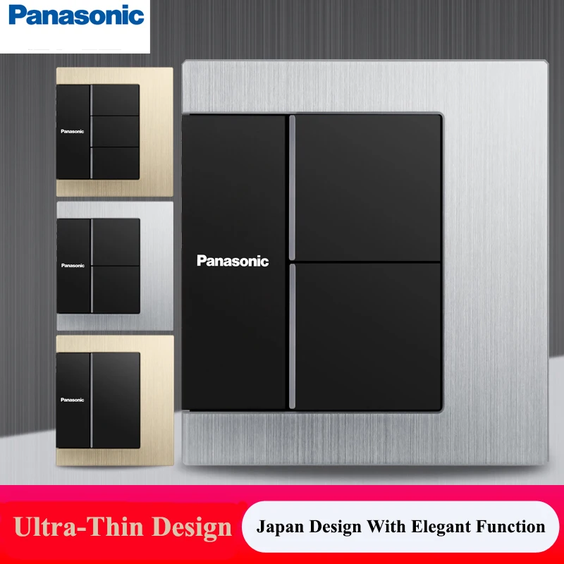 Panasonic Japan New Design Luxury Light Switch 1 2 3 Gang 2 Way Wall Switch Aluminum Alloy Panel on/off Reset Structure Switch