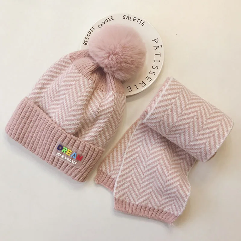 MAXSITI U/детская шапка костюм с шарфом зимний комплект из двух предметов для маленьких мальчиков и девочек, утепленная шерстяная шапка - Цвет: Розовый