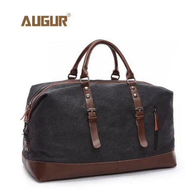 Кожаная дорожная сумка AUGUR, сумка-мессенджер для мужчин и женщин, дорожная холщовая мягкая сумка, винтажная вместительная сумка на плечо для багажа - Цвет: Black