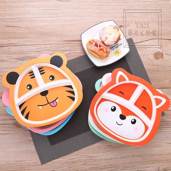 

Children's Plate Set Bamboo Fiber Dividing Cartoon Small Animal Household Plate Tableware Baby Plate