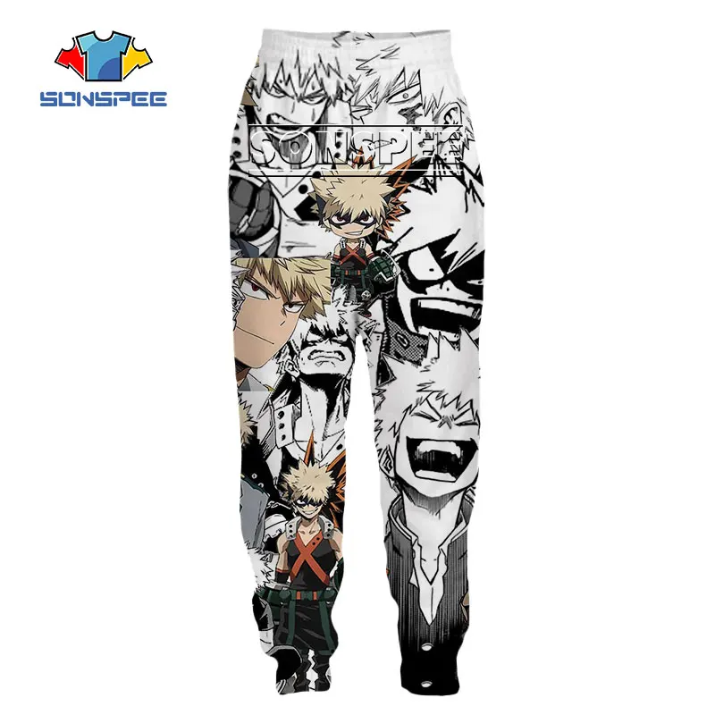 

SONSPEE 3D Print Hip Pop Pants Men Women Sweatpants Japan Anime Boy My Hero Academia Many Faces Sweatpants Casual Joggers Baggy