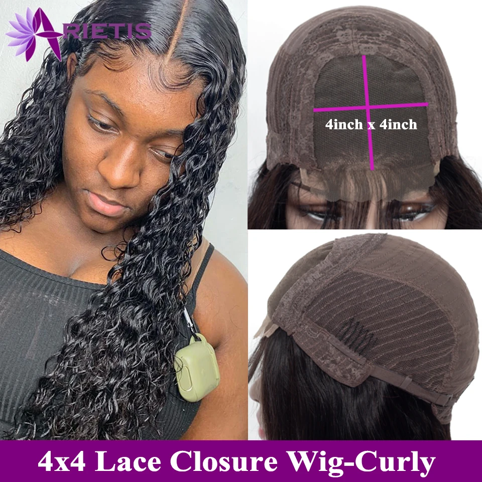 

Peruvian 4x4 Closure Wig Curly Human Hair Wig 150 Density Lace Closure Wigs For Black Women Arietis Remy Pre Plucked Lace Wigs