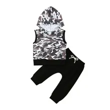 Топы с капюшоном и короткими рукавами для маленьких мальчиков 1-5 лет+ длинные штаны, комплект одежды