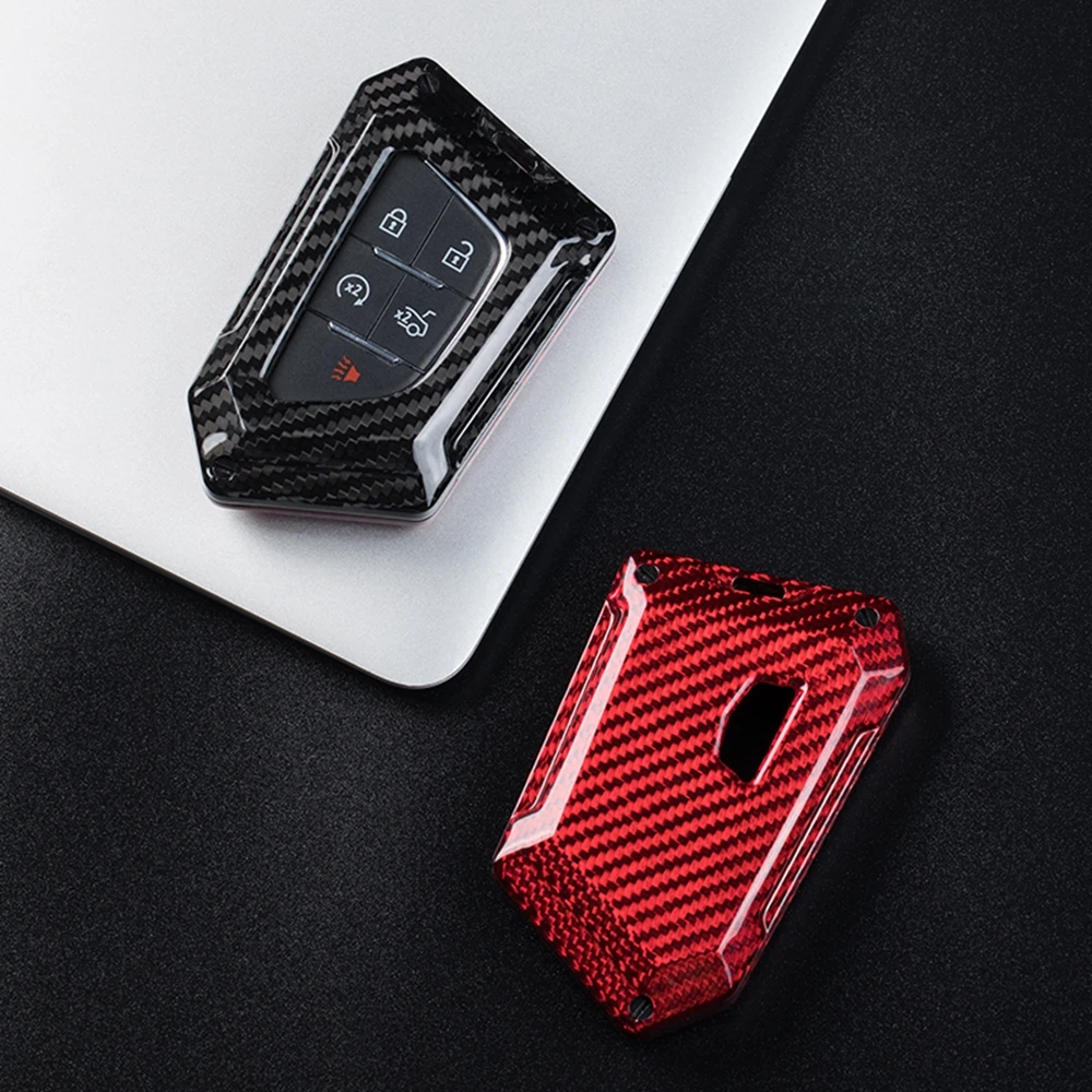 

For Cadillac CT5 2019-2020 Auto Smart Remote Key Fob Shell Cover Red/Black/Silver Real Carbon Fiber Car Keychain Case Cap Trim