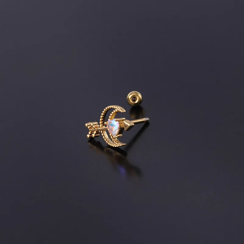 1Pc New Trendy 20G AB Color Crystal Moon Crown Stainless Steel Earrings Helix Cartilage Studs Tragus Ear Piercing - Image 4