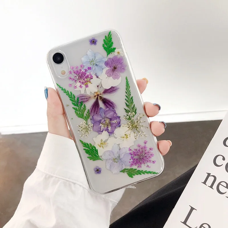 Настоящие сухие цветы чехол для телефона для iPhone X 7 8 Plus прозрачный мягкий ТПУ красивый прессованный задний Чехол для iPhone 11 11 Pro Max - Цвет: 20