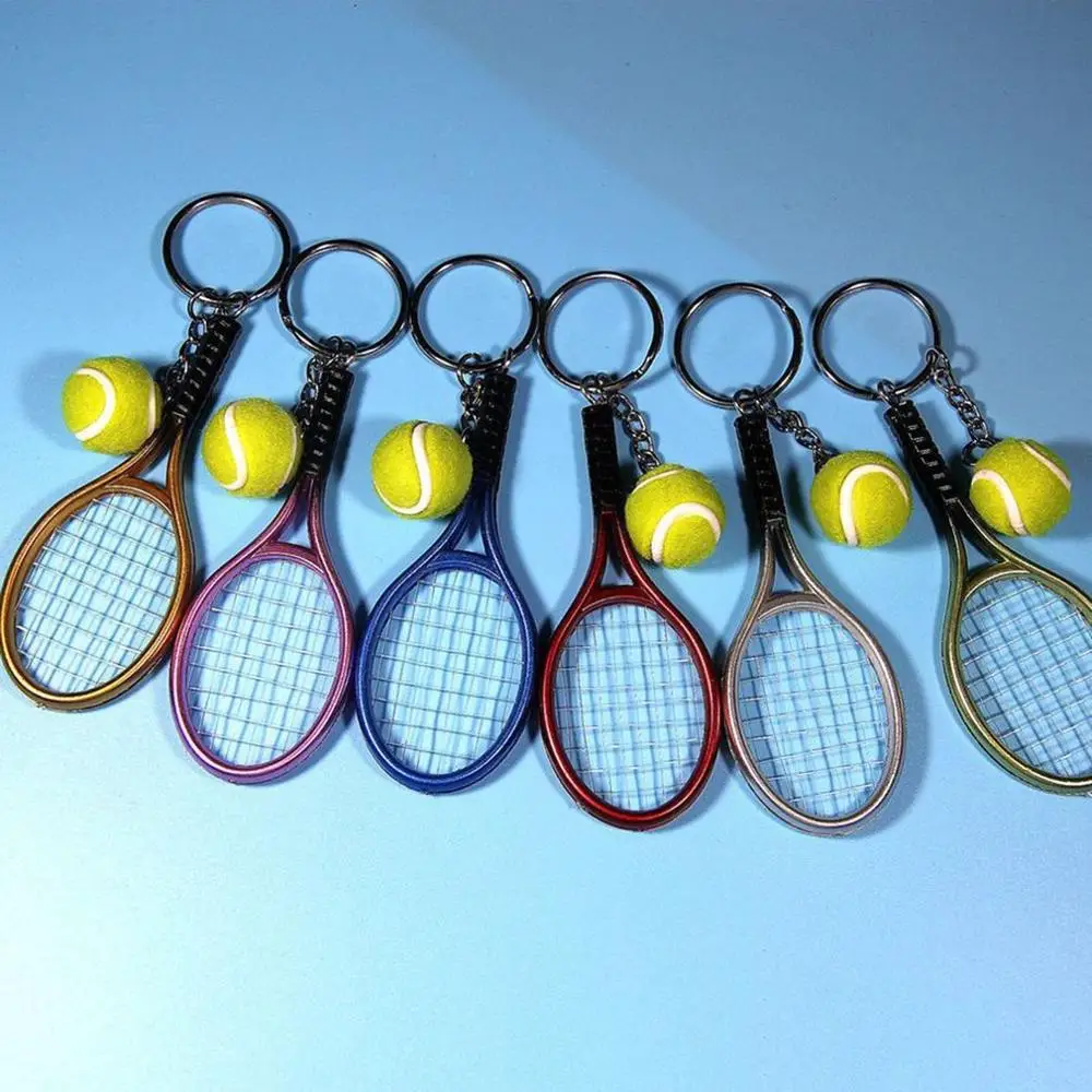 

6 color Fashion Mini Tennis Racket Pendant Keychain Keyring Key Chain Ring Finder Holer Accessories For Lover's Day Gifts