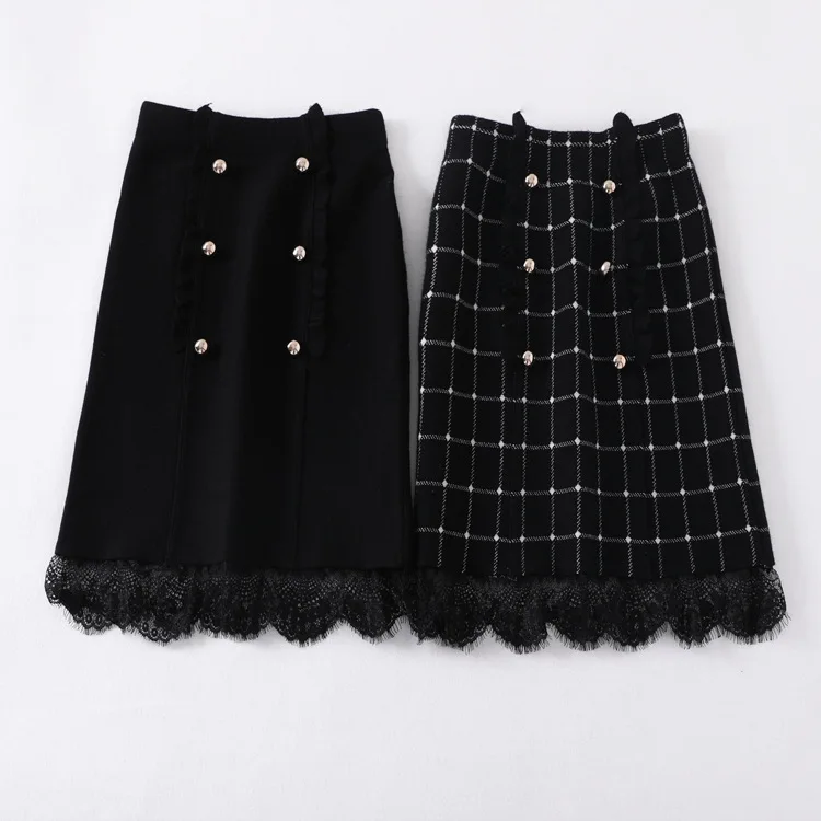 

A Generation of Autumn xin zhi xing Elegant High-waisted Slimming Lace Joint A- line Medium-length Skirt Entity