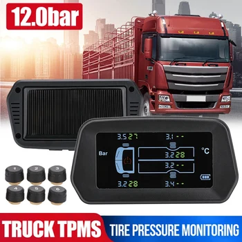 

Wireless Solar TPMS Truck Tire Pressure Monitor System 12.0Bar Tyre Temperature Alarm with 6 External Sensors