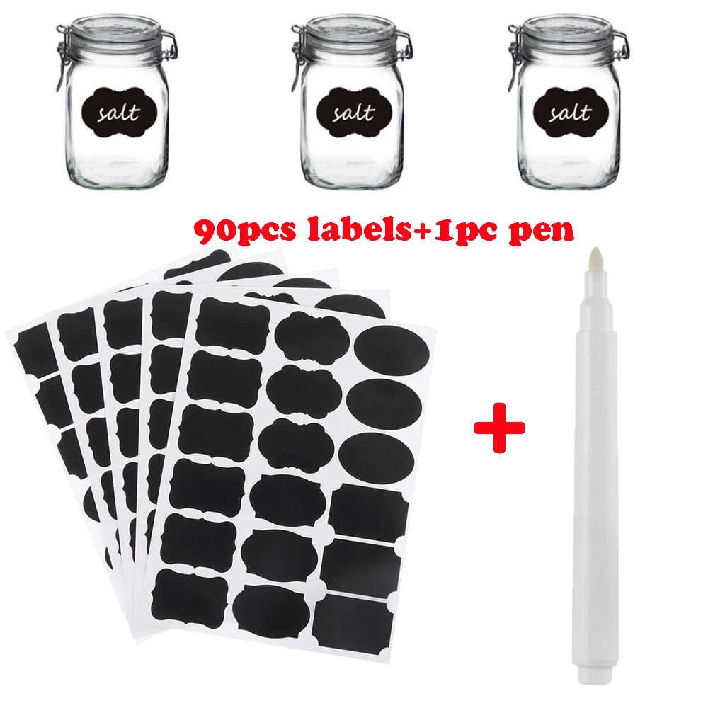 Label Stickers Blackboard-Labels Bottle-Tags Spice Kitchen Waterproof 90pcs Marker-Pen