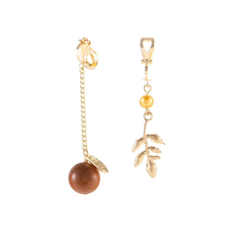 Korean minimalist personality asymmetric leaves no ear-hole ear clip convenient retro wind earrings