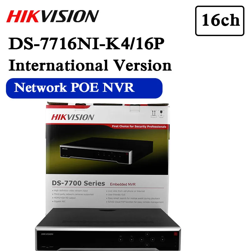 DS-7716NI-K4/16 P заменить DS-7716NI-I4/16 P 16POE NVR с 4SATA HDMI до 4 K, запись сигнала тревоги до 12 МП