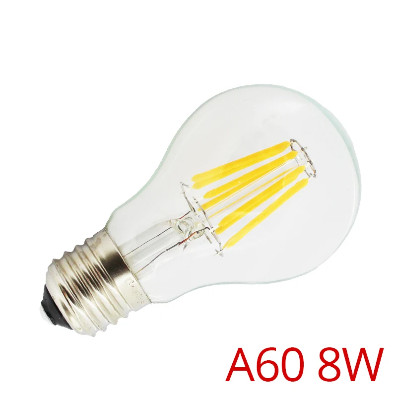 8W A60 Светодиодный светильник 110 В/220 В 8 Вт 10 Вт G125 G95 G80 A60 E27 Светодиодный светильник накаливания теплый белый ретро прозрачный светильник D95* H135mm - Испускаемый цвет: 8W A60