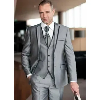 Tanie Nowy Szary Garnitur Męskie Garnitury ślubne 2020 Slim Fit Biznes Męski Garnitur 3 Sztuka Prom Party Smokingi Dla Pana Młodego Zestaw (marynarka + Kamizelka + Spodnie)