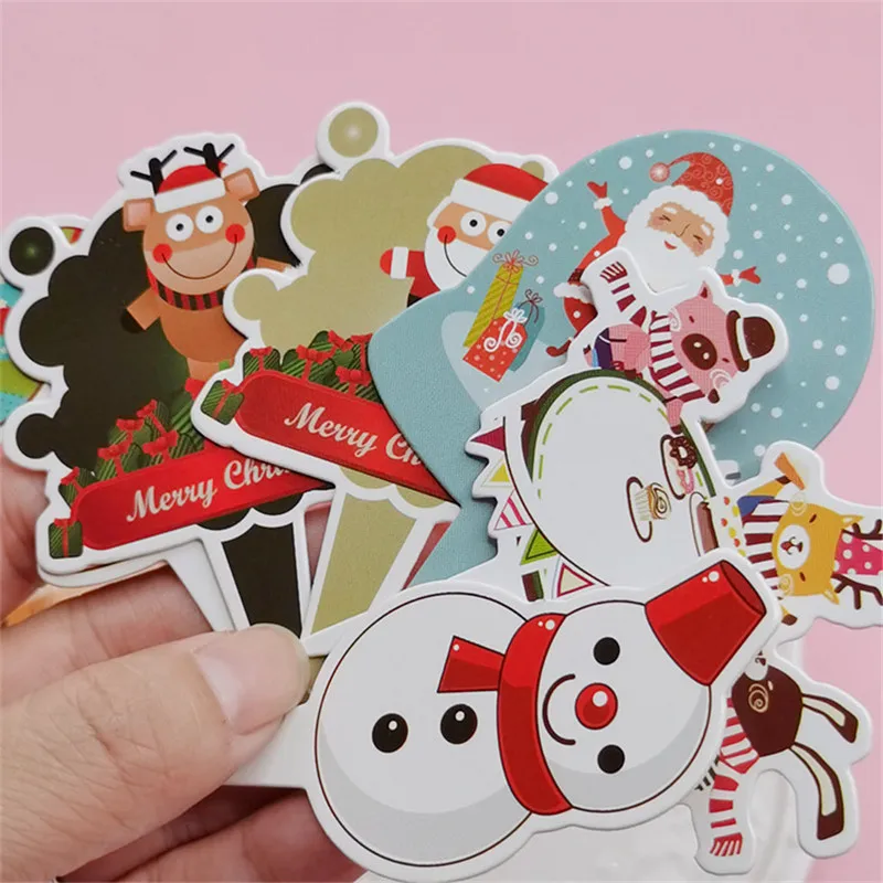 

30 Pcs/Pack Cartoon Xmas Party Cake Decor Card Cupcake Topper Picks Birthday Party Decoration Cake Insert Card