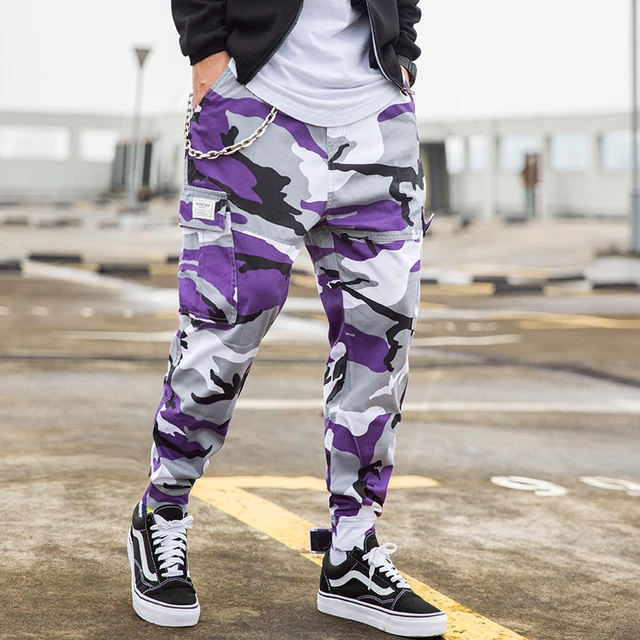 purple cargo camo pants