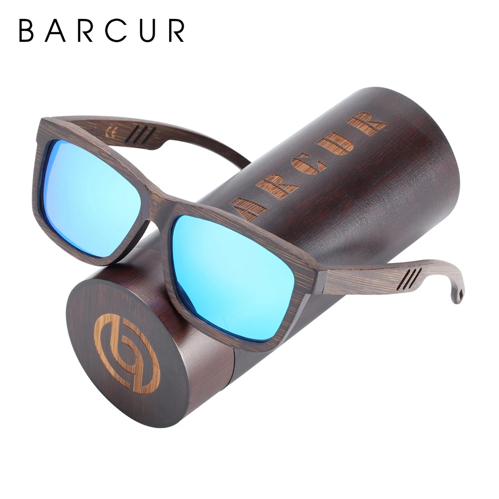 Blue BARCUR уникальный дизайн черные бамбуковые солнцезащитные очки деревянные модные мужские Солнцезащитные очки женские UV400 поляризованные спортивные очки - Цвет линз: Blue