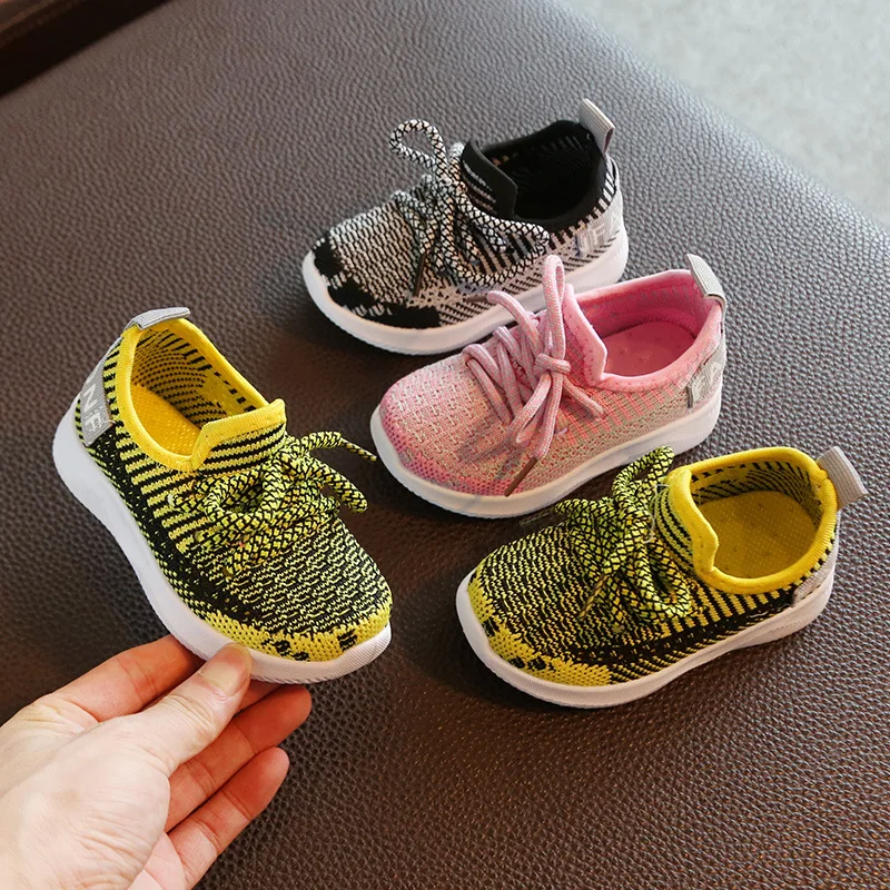 

2019 Infant Toddler Shoes Autumn Girls Boys Lace-up Casual Shoes Soft Bottom Comfortable Non-slip Outdoor Children Knitted Shoes