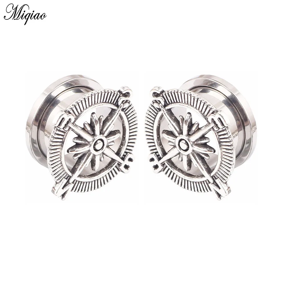 

Miqiao 2pcs Hot Sale Retro Compass Stainless Steel Ear Piercing 5mm-16mm Exquisite Body Piercing Earrings