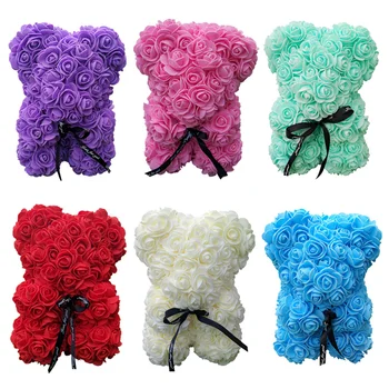

25cm Rose Bear Heart Artificial Flower Rose Teddy Bear Valentine's Day Wedding Birthday Gift For Women DropShipping 9 Colors