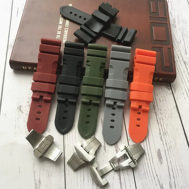 

24mm Rubber Silicone Black Watch Band for Panerai PAM 111 441 Watch Strap Watch Accessories Folding Clasp Watch Bracelet