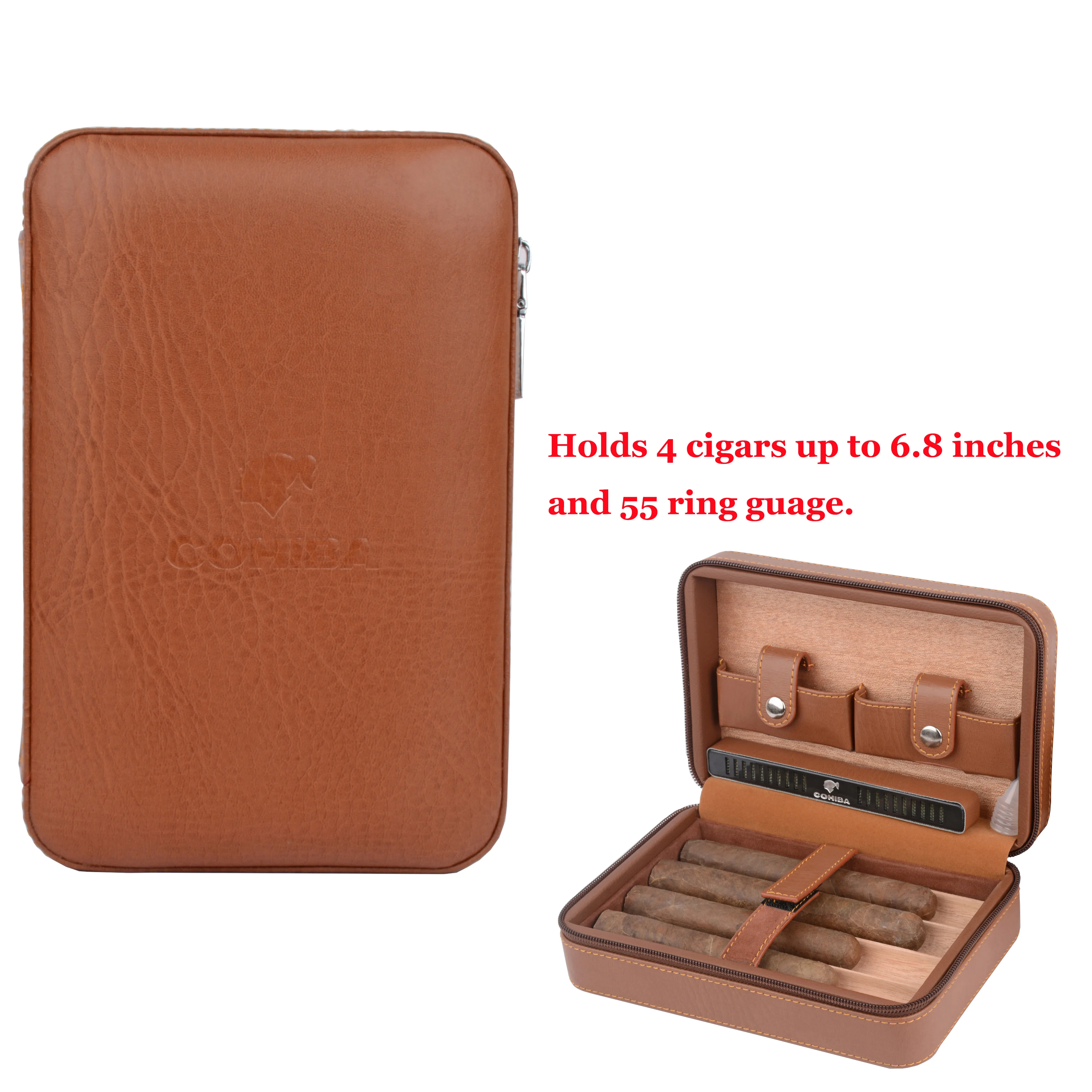 Cohiba White Leather Cigar Case Cedar Wood Lined Tube Portable Jar