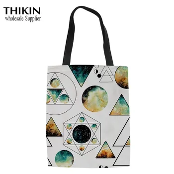

THIKIN Geometric Starry Pattern Top-handle Bags for Women Handbags Girls Bags Designer Casual Canvas Linen Tote Shoulder Bags