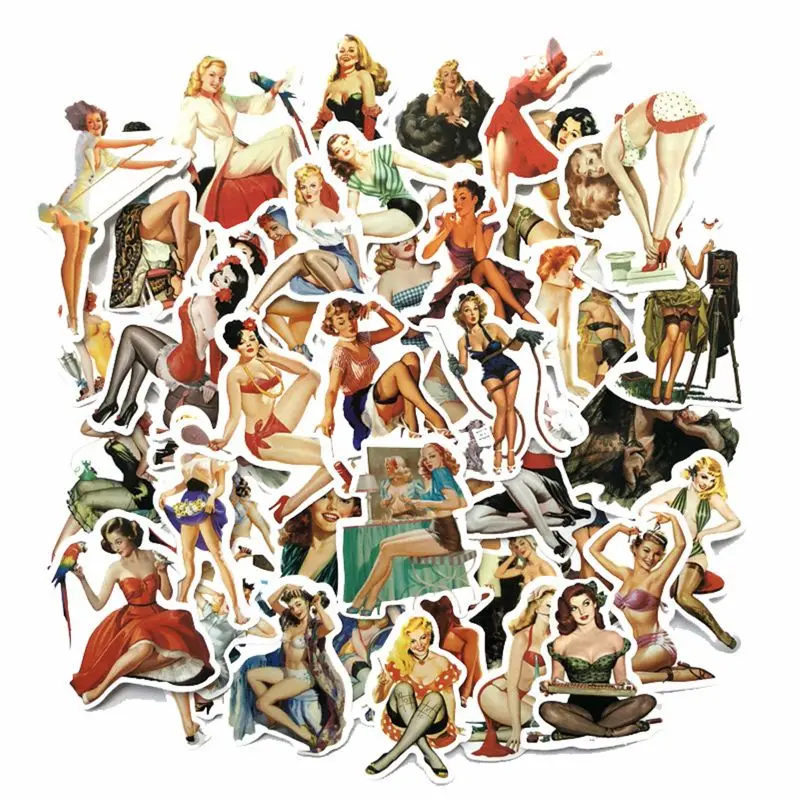 

50pcs Europe and America Retro girl pin up girl Sticker Decoration Stationery Sticker DIY Ablum Diary Scrapbooking Label Sticker