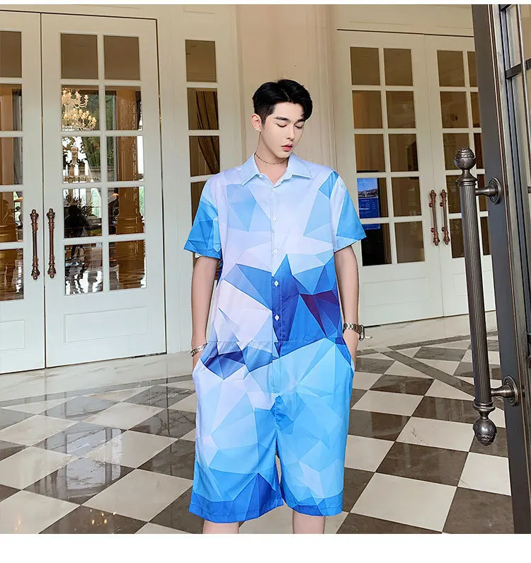 Ontwerp комбинезоны Heren комбинезон Onregelmatige Patronen Blauw комбинезон повседневный комбинезон Mannelijke Strand Наборы Een stuk Большие размеры