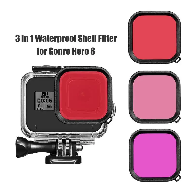 Комплект из 3 цветных фильтров для дайвинга отличный АБС-пластик длительный прочный для экшн-камеры Gopro Hero 8 водонепроницаемый корпус