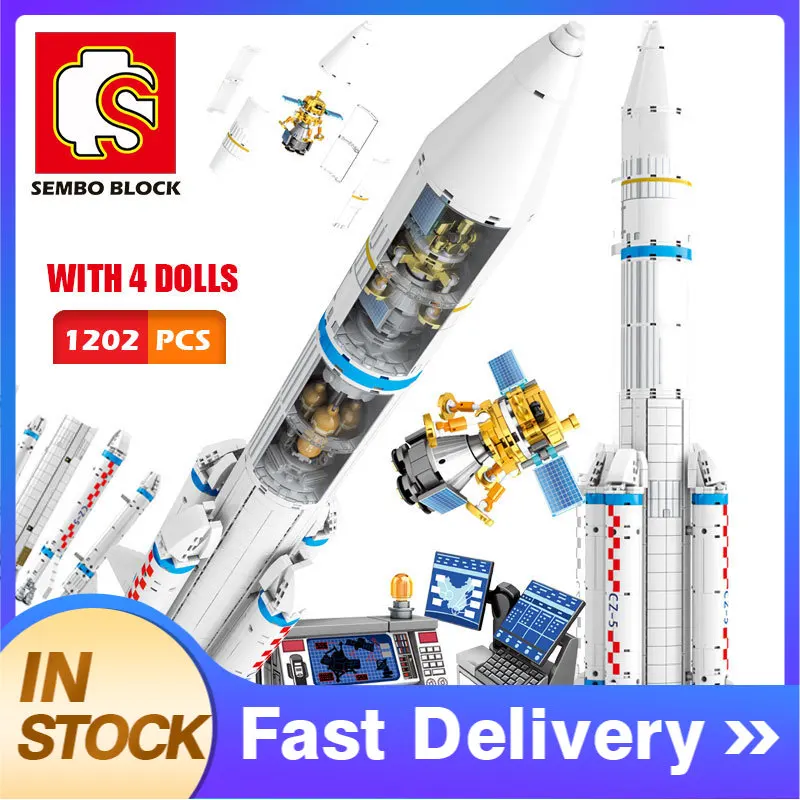 

SEMBO 203307 1202pcs MOC Technic Space Flight Building Blocks Cryogenic liquid bundled launch vehicle Bricks Toys for Kids