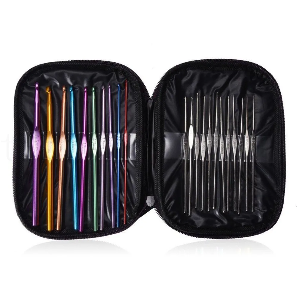 22Pcs/Set Stainless Steel Crochet Hooks Yarn Knitting Needles 2-8mm Sewing Tools with Case Tool Sets used Fiber Arts | Дом и сад