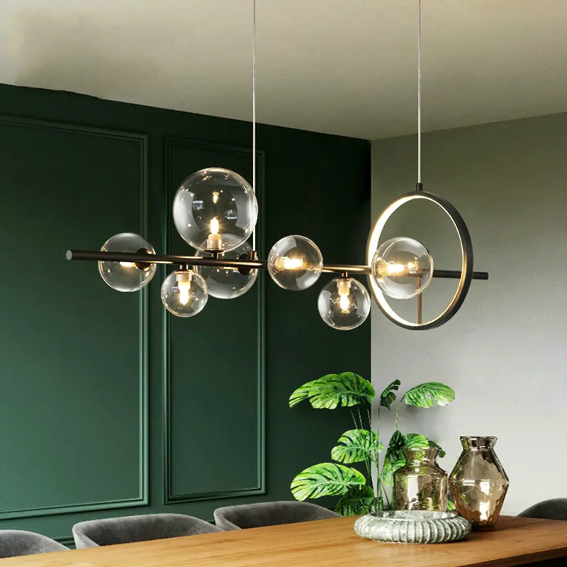 black LED chandelier modern transparent glass bubble lampshade indoor lighting kitchen office dining room hanging Pendant Lamp