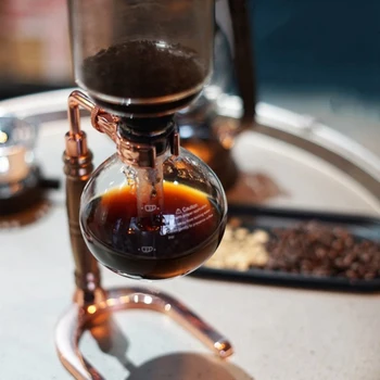 

LBER Japanese Style Siphon Coffee Maker Tea Siphon Pot Vacuum Coffeemaker Glass Type Coffee Machine Filter 3Cups Rose Gold