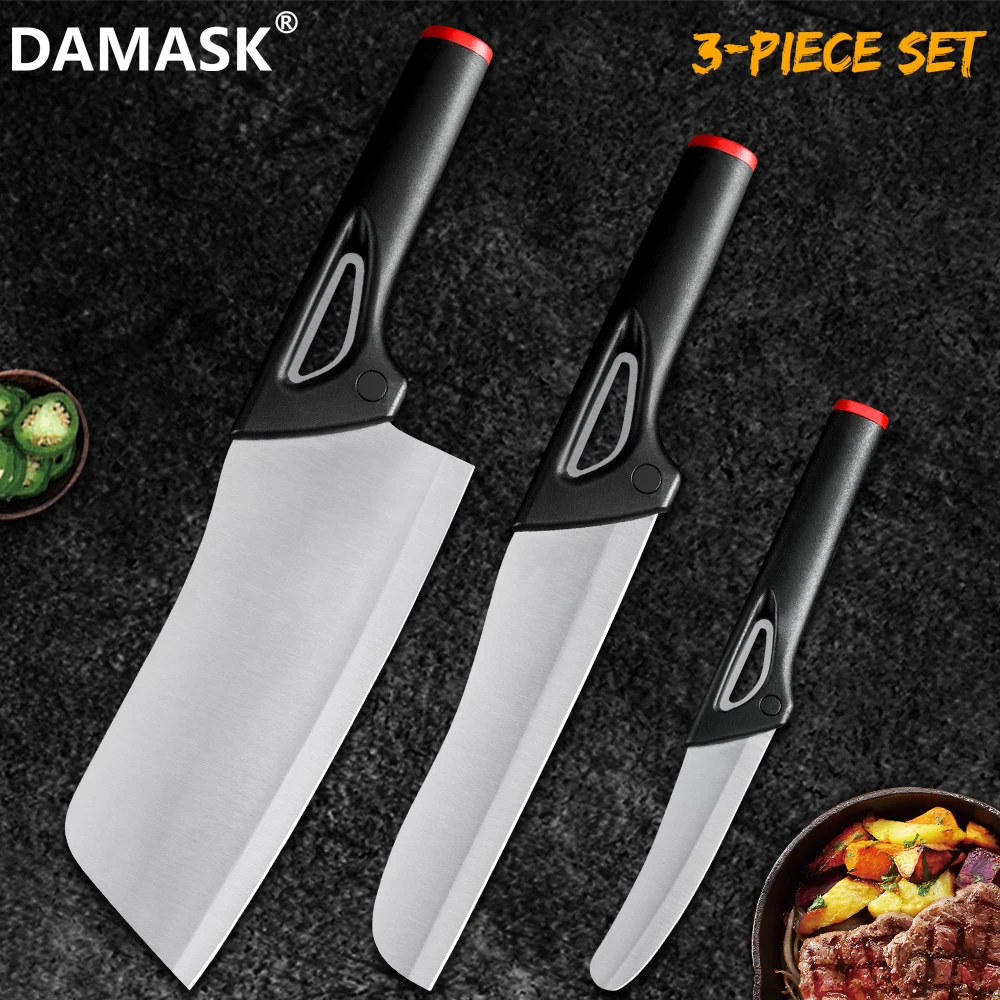 Damask 3CR14 набор кухонных ножей из нержавеющей стали пустотелая пластиковая ручка 4