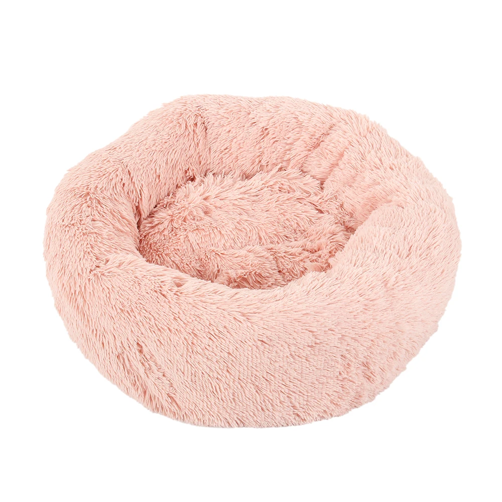 Pink Winter Warm Pet Sleeping Beds Dog Cat Round Long Plush Thick Bed Super Soft Puppy Dogs Cats Cushion Pad Portable Pets Supplies - Color: Pink