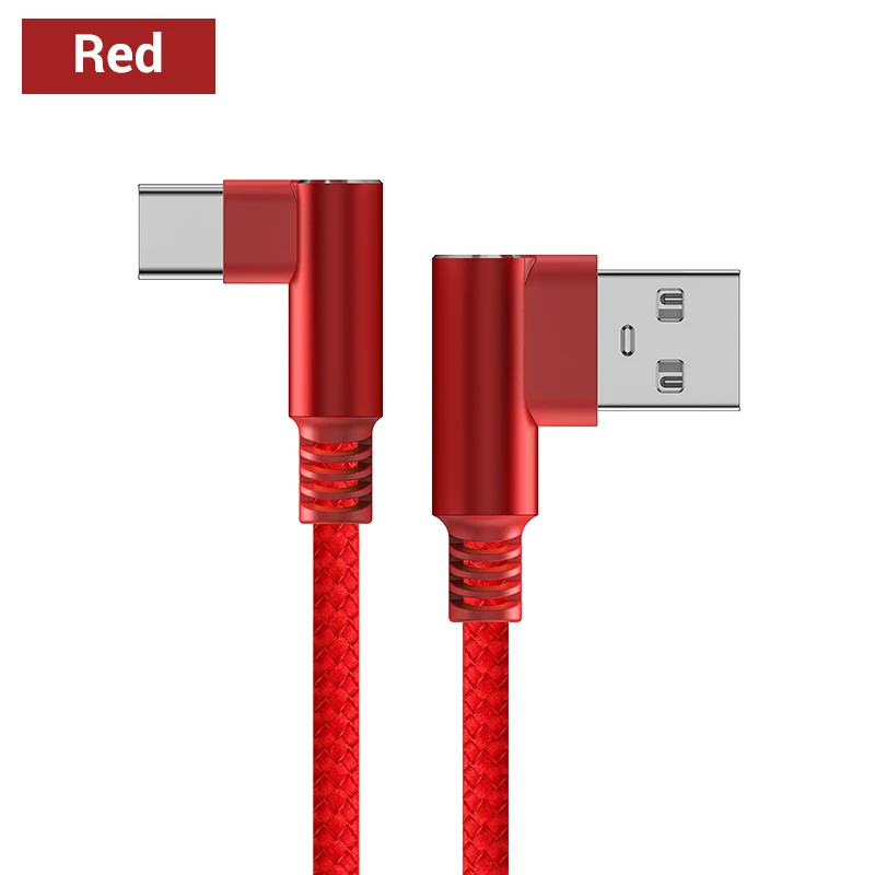 TOPK 90 usb-кабель для быстрой зарядки usb type C кабель 3а L-shape type-C мобильный кабель передачи данных телефона для samsung huawei Xiaomi - Цвет: Красный