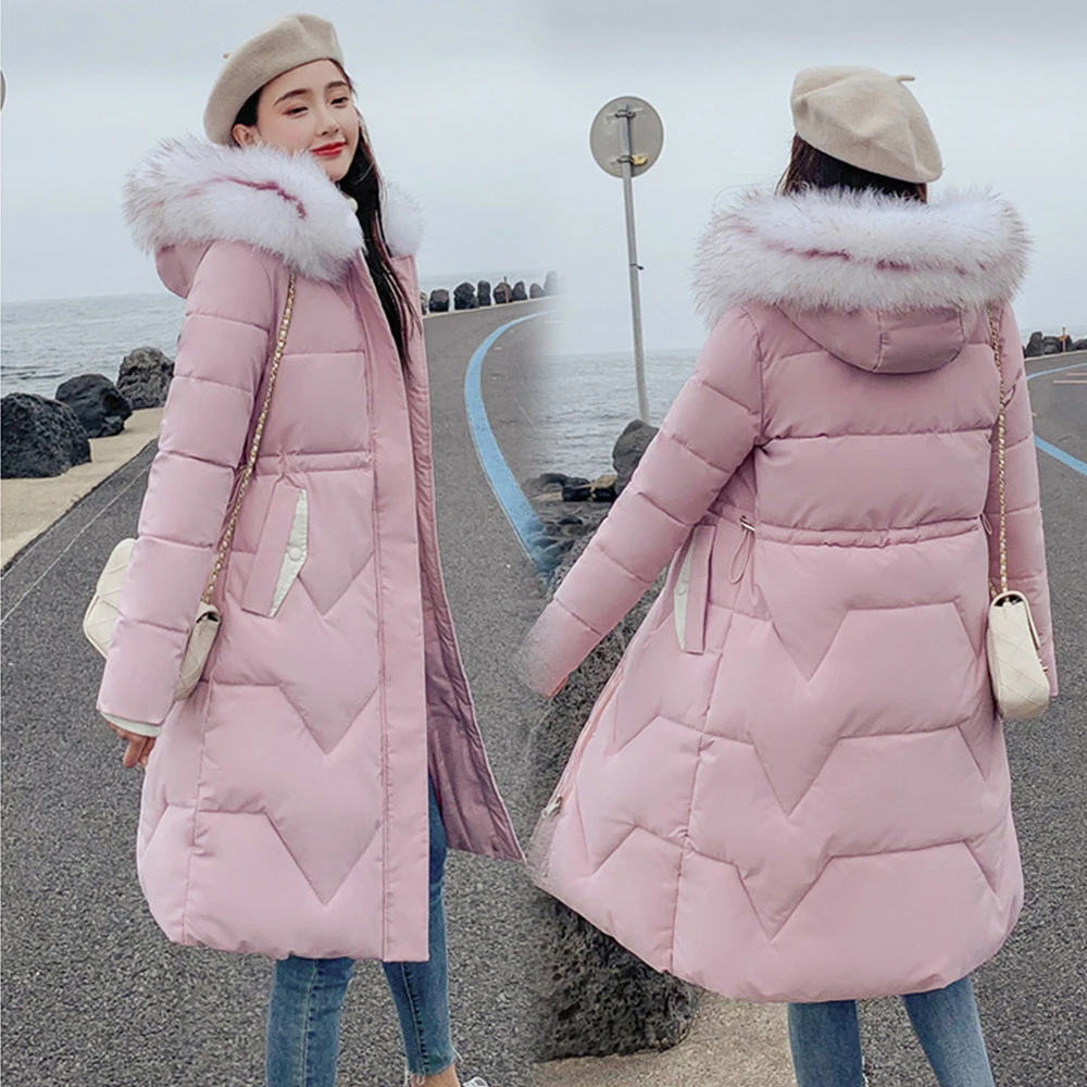 

Helisopus Slim Women Winter Jacket Cotton Padded Warm Thicken Korean Fur Hooded Long Coats Parka Womens Jackets