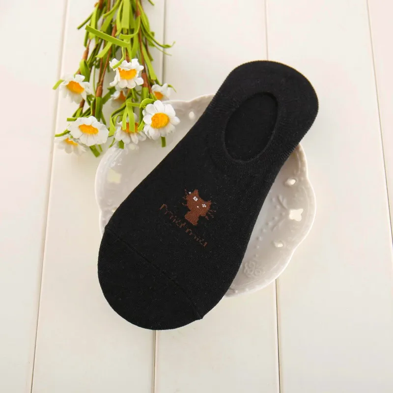 5 пар, милые носки с мультяшным животным в стиле Харадзюку, мягкие женские летние корейские забавные короткие носки-лодочки с изображением кота, Happy Sox, Прямая поставка - Цвет: Black