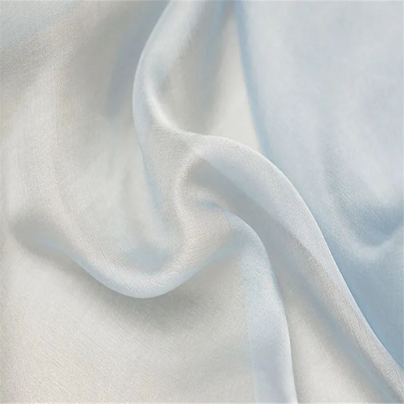 Шелковая шифоновая ткань 6 момме 140 см 5" мягкий чистый натуральный материал шифоновые шелковые ткани для изготовления весенних женских платьев - Color: 10 light blue