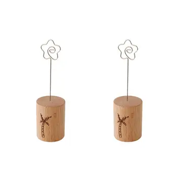 

2pcs Metal Memo Clips With Coconut Tree Pattern Wooden Base Message Card Holder Tabletop Photo Clip