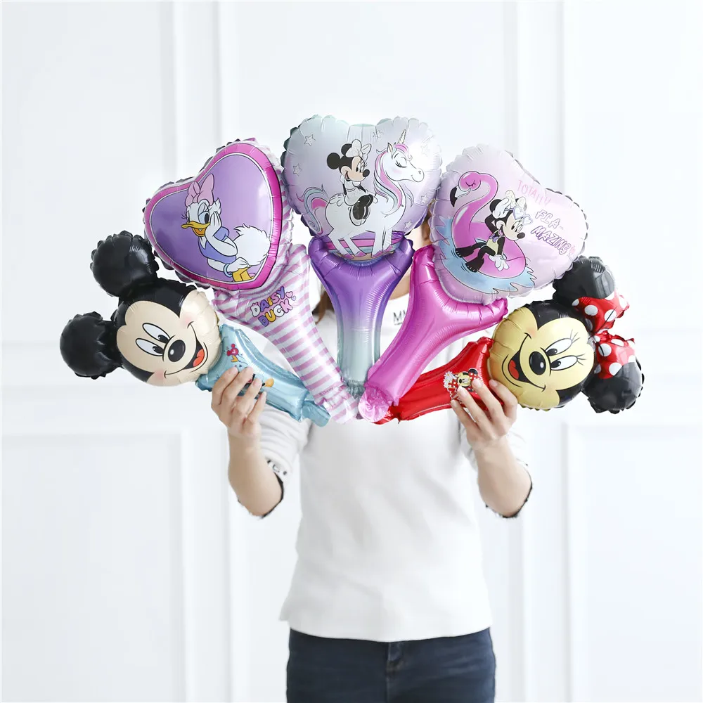 10pcs mickey mouse birthday party decor foil balloons disney hand stick toys baby shower boy girl Princess minnie Air Baloes