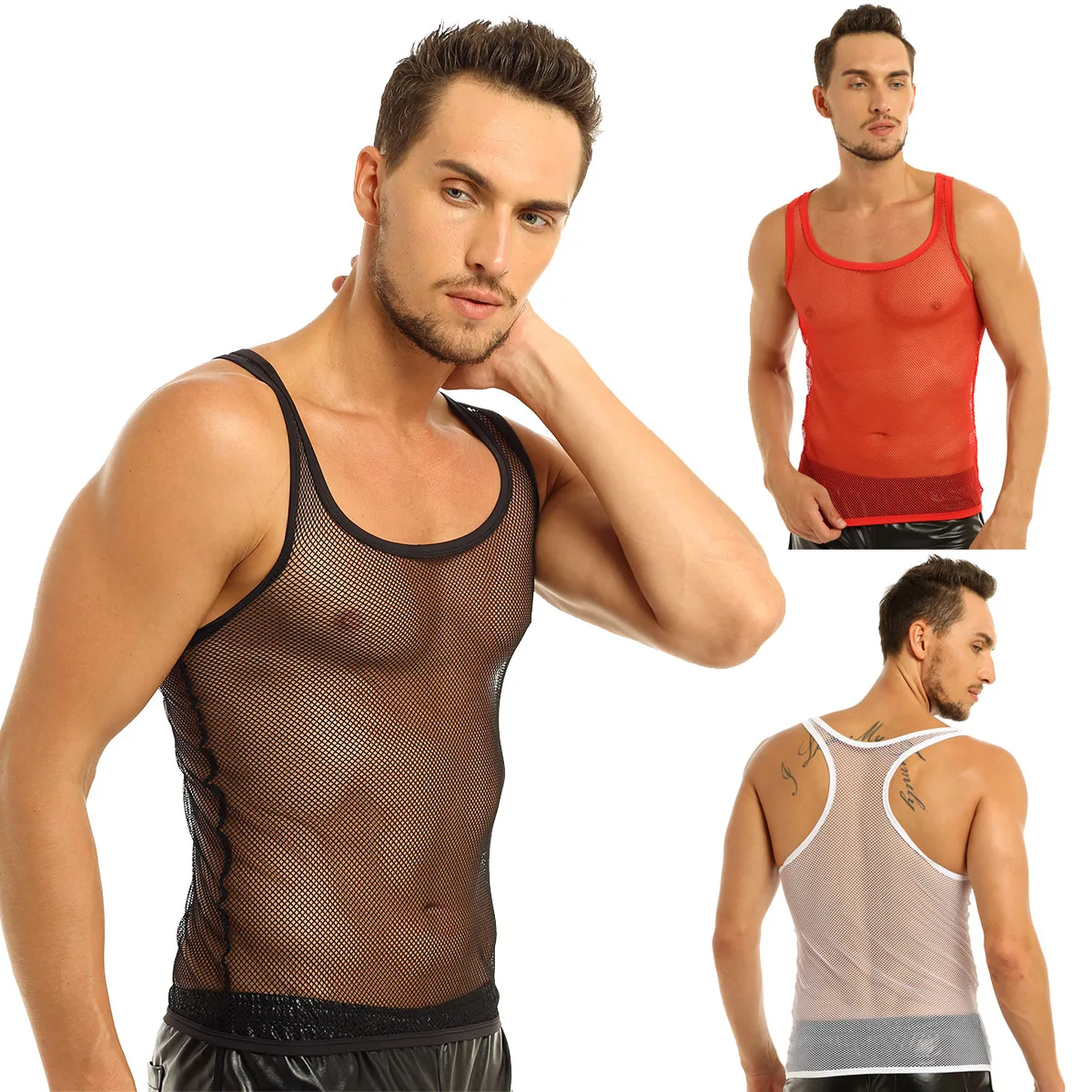 Transparent Undershirt Fishnet See-through Sleeveless Vest Breathable Bodybuilding Fitness Tank Top Sexy Men Singlet Underwear