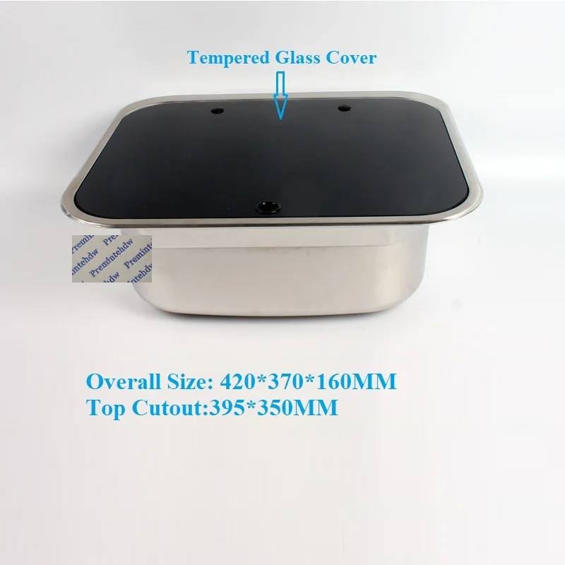 304 Stainless Steel Sink With Hinged Flap Tempered Glass Lid Folding Mixing Faucet RV Trailer Caravan