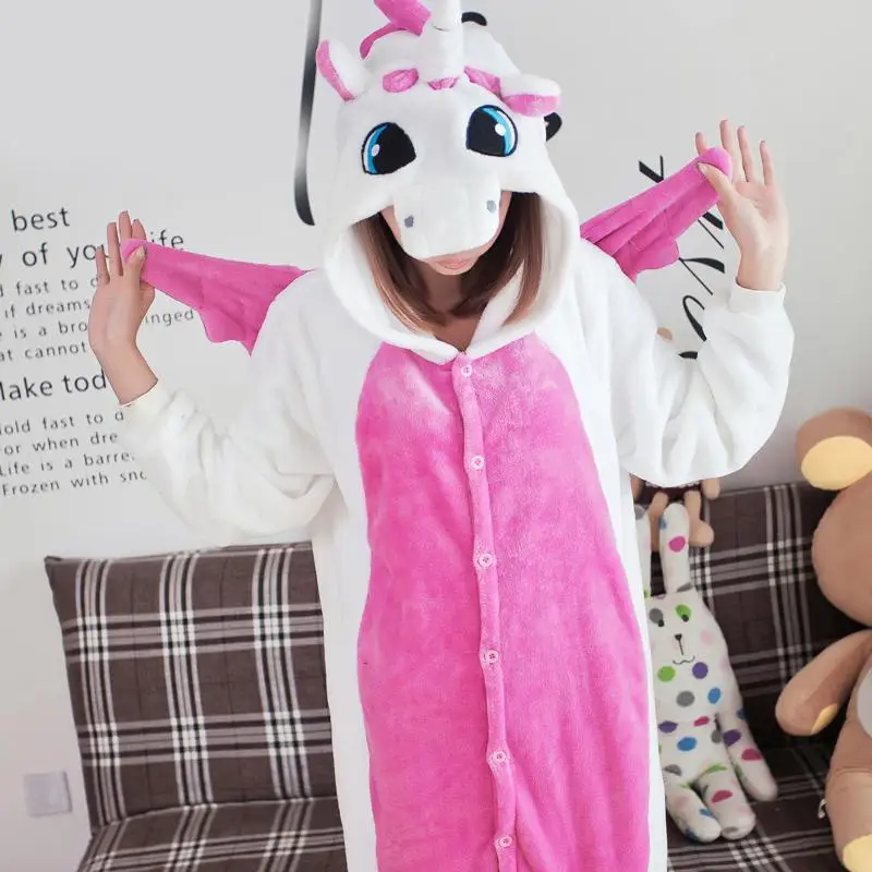 Rose Unicorn FL Пижамы для взрослых, Женские Фланелевые пижамы, домашняя одежда, кигуруми, единорог, Ститч, панда, Тоторо, Мультяшные животные, пижамные комплекты, пижамы, пижамы - Цвет: Rose Unicorn FL