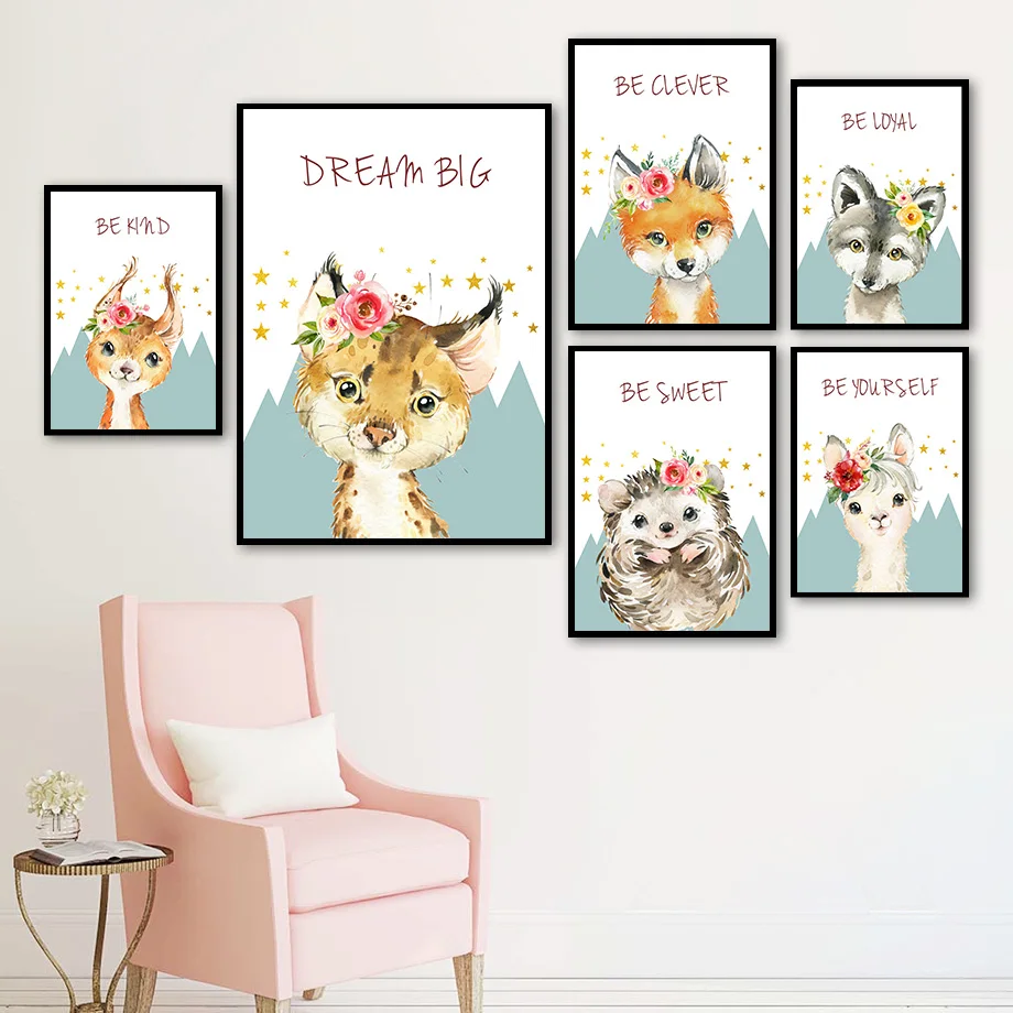 &quotЛиса&quot &quotКот&quot &quotЕжик волк ламы Wall Art Холст Картина Nordic Плакаты и принты Цвет